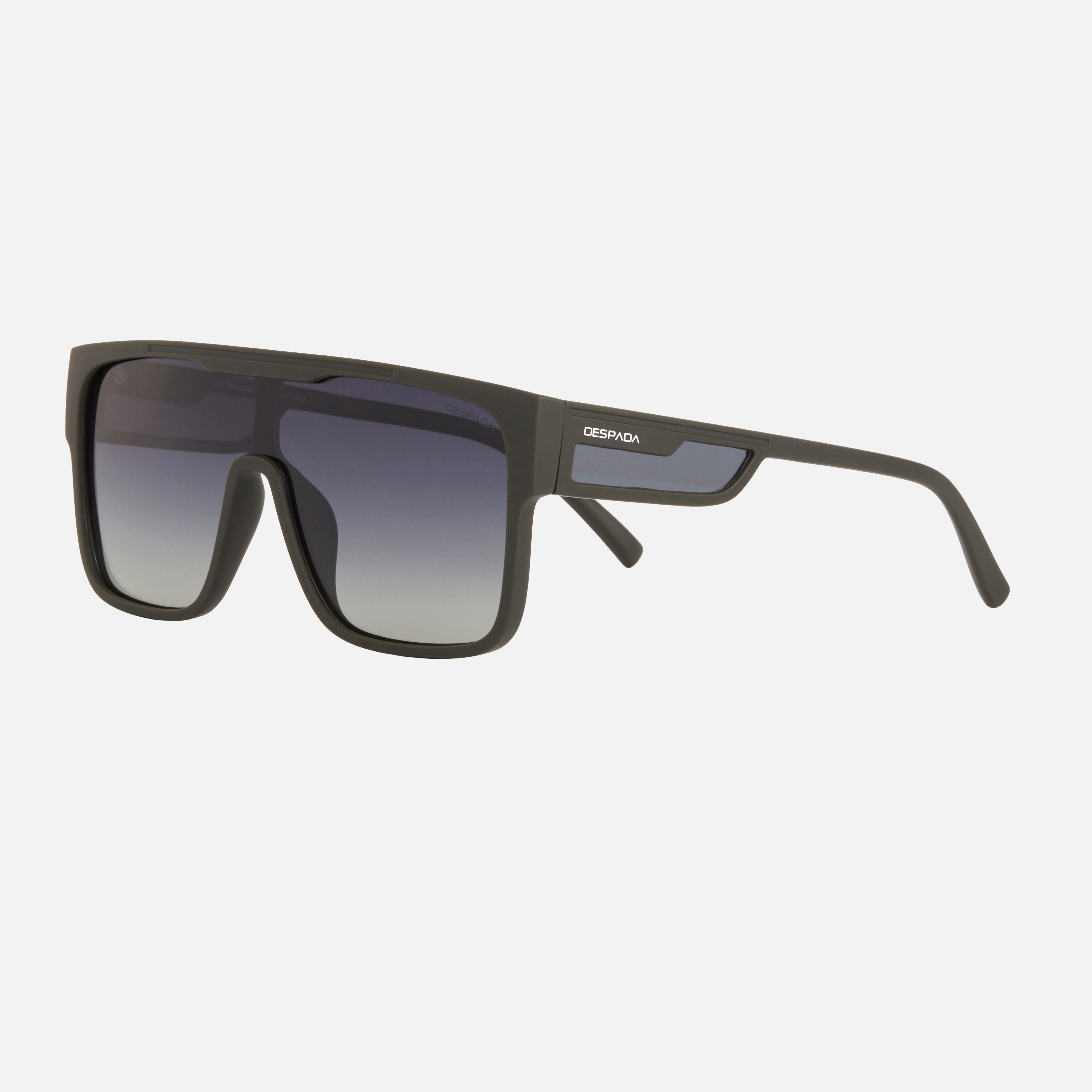 Despada DS 2378 C4 unisex's full rim mask sunglasses in a khaki green plastic frame with gradient grey lenses. Features a 130 mm lens size, 0 mm bridge size, and 140 mm temple length. Available in Dubai, UAE.