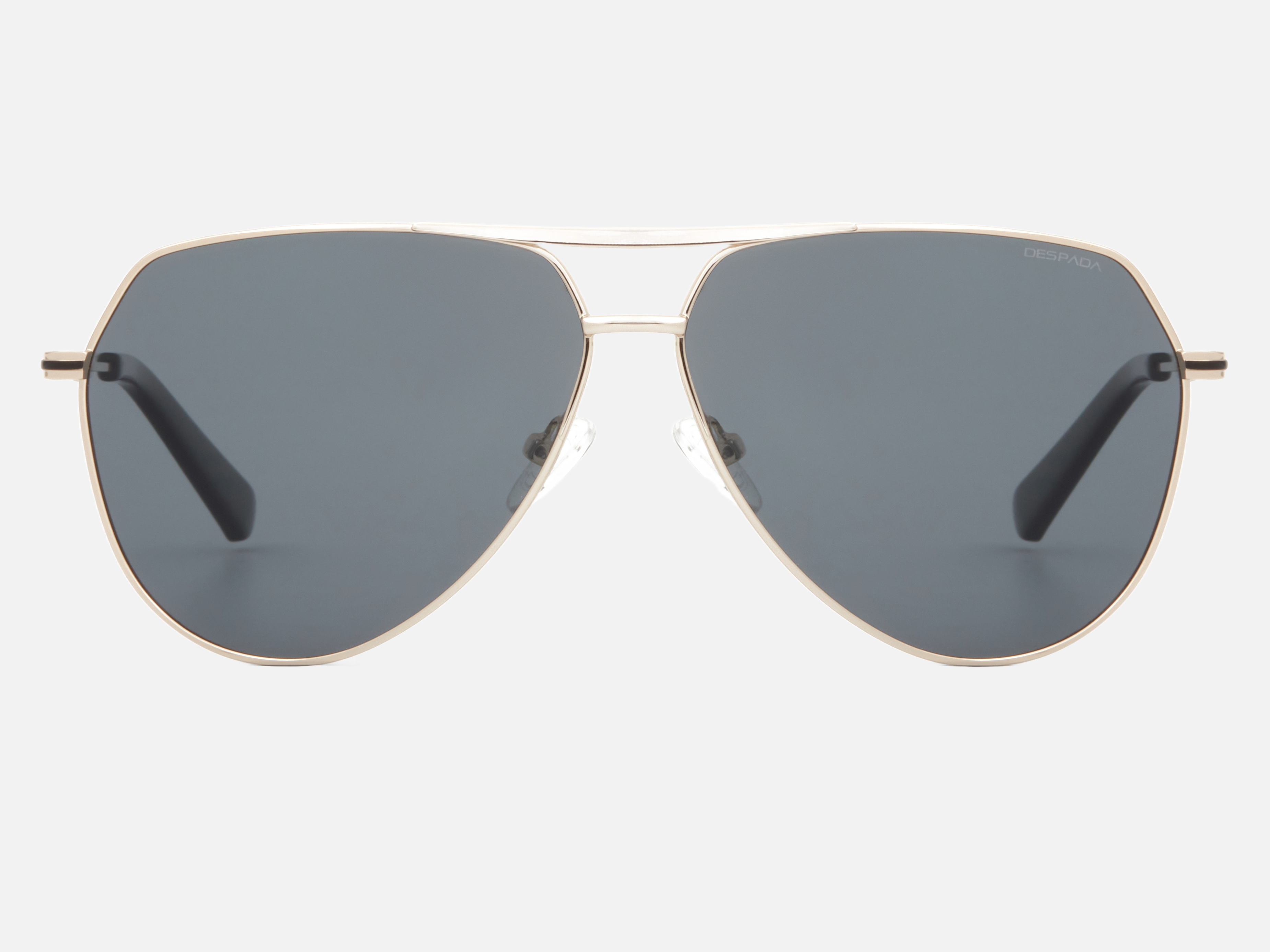 Despada DS 2387 C1 pilot sunglasses for men in full rim metal, with gold frame, and grey lenses. 62mm in lens size, 17mm in bridge size, and 137mm in temple length.