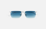 Eyepetizer Etherege C.1-53 rectangular sunglasses for unisex in rimless steel, with silver frame, and blue gradient lenses. 52mm in lens size, 18mm in bridge size, and 145mm in temple length.