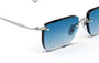 Eyepetizer Etherege C.1-53 rectangular sunglasses for unisex in rimless steel, with silver frame, and blue gradient lenses. 52mm in lens size, 18mm in bridge size, and 145mm in temple length.