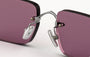 Eyepetizer Etherege C.1-55 rectangular sunglasses for unisex in rimless steel, with silver frame, and lilac lenses. 52mm in lens size, 18mm in bridge size, and 145mm in temple length.