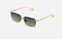 Eyepetizer Etherege C.4-52 square sunglasses for unisex in rimless steel, with gold frame, and green gradient lenses. 52mm in lens size, 18mm in bridge size, and 145mm in temple length.