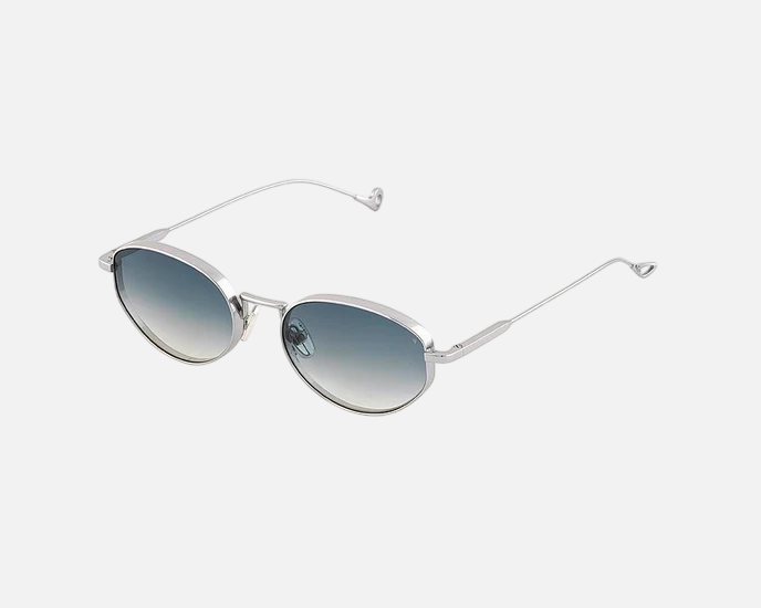 Eyepetizer Louisville C.1-26 women's full rim oval steel sunglasses in silver frame, and blue gradient lenses, with 53 mm lens size, 20 mm bridge size, and 145 mm temple length. Available in Dubai, UAE.