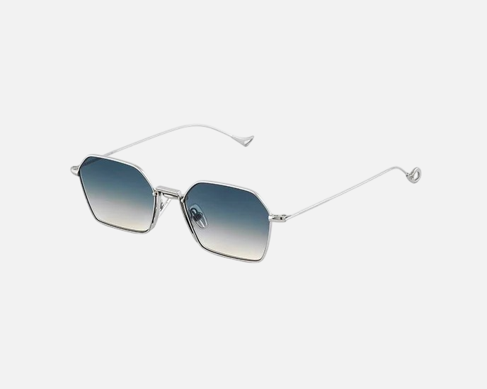 Eyepetizer Milano C.1-26 unisex's full rim irregular steel sunglasses in silver frame, and blue gradient lenses, with 53 mm lens size, 19 mm bridge size, and 145 mm temple length. Available in Dubai, UAE.