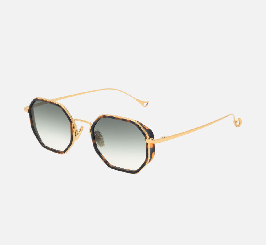 Eyepetizer Tommaso2 C.O/O-4-25 unisex's full rim octagonal steel sunglasses in gold frame, and green gradient lenses, with 49 mm lens size, 22 mm bridge size, and 145 mm temple length. Available in Dubai, UAE.
