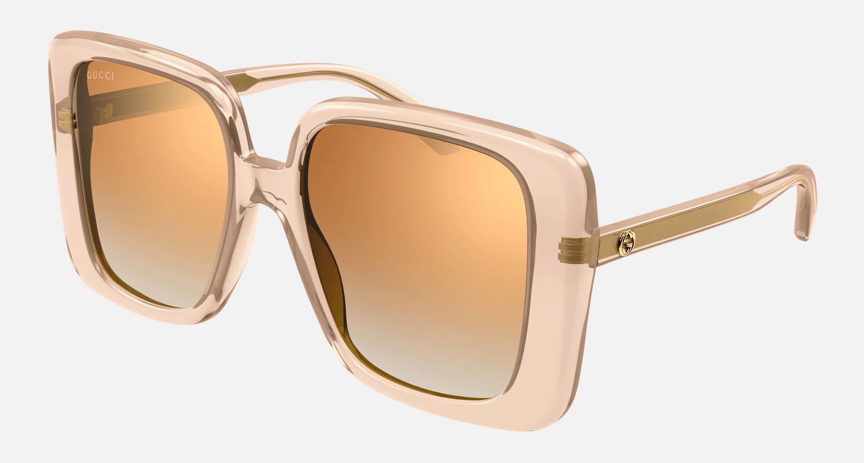 Gucci GG1314S 005 women's full rim butterfly sunglasses in a pink acetate frame with brown lenses. Features a 55 mm lens size, 19 mm bridge size, and 140 mm temple length. Available in Dubai, UAE.