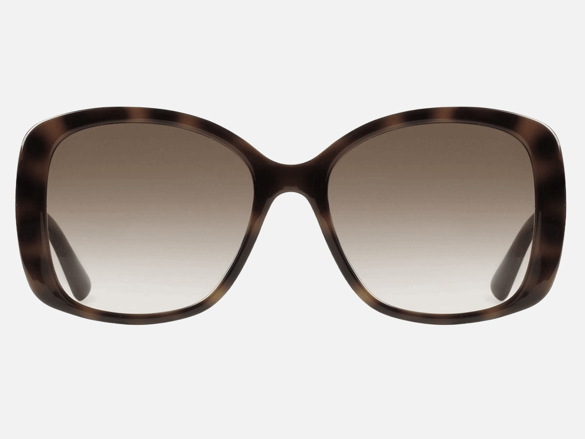 Gucci GG0762S 002  women's full rim square sunglasses in havana frame and brown lenses, with 56mm lens size, 18mm bridge size, and 145mm temple size. Available in Dubai, UAE.