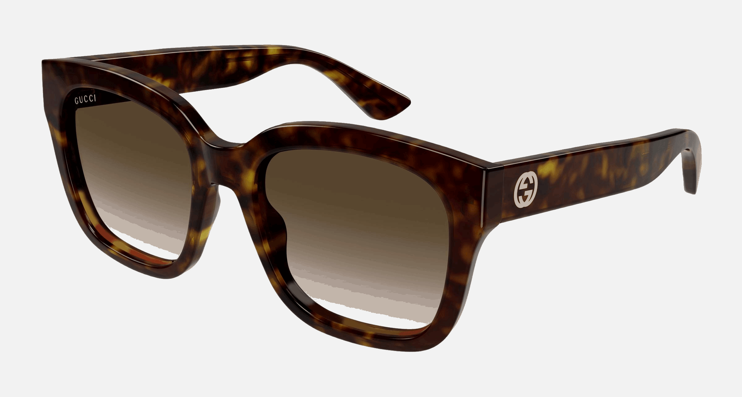 Gucci GG1338SK 002  women's full rim square sunglasses in havana frame and brown gradient lenses, with 54mm lens size, 19mm bridge size, and 145mm temple size. Available in Dubai, UAE.