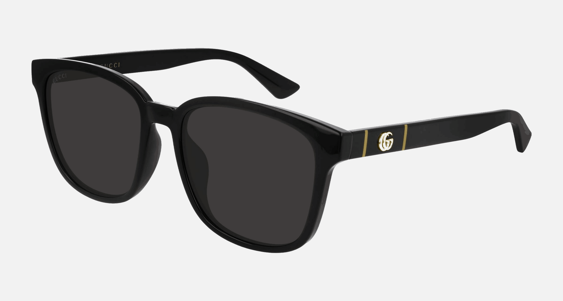Gucci GG0637SK 001  women's full rim square sunglasses in black frame and grey lenses, with 56mm lens size, 18mm bridge size, and 150mm temple size. Available in Dubai, UAE.