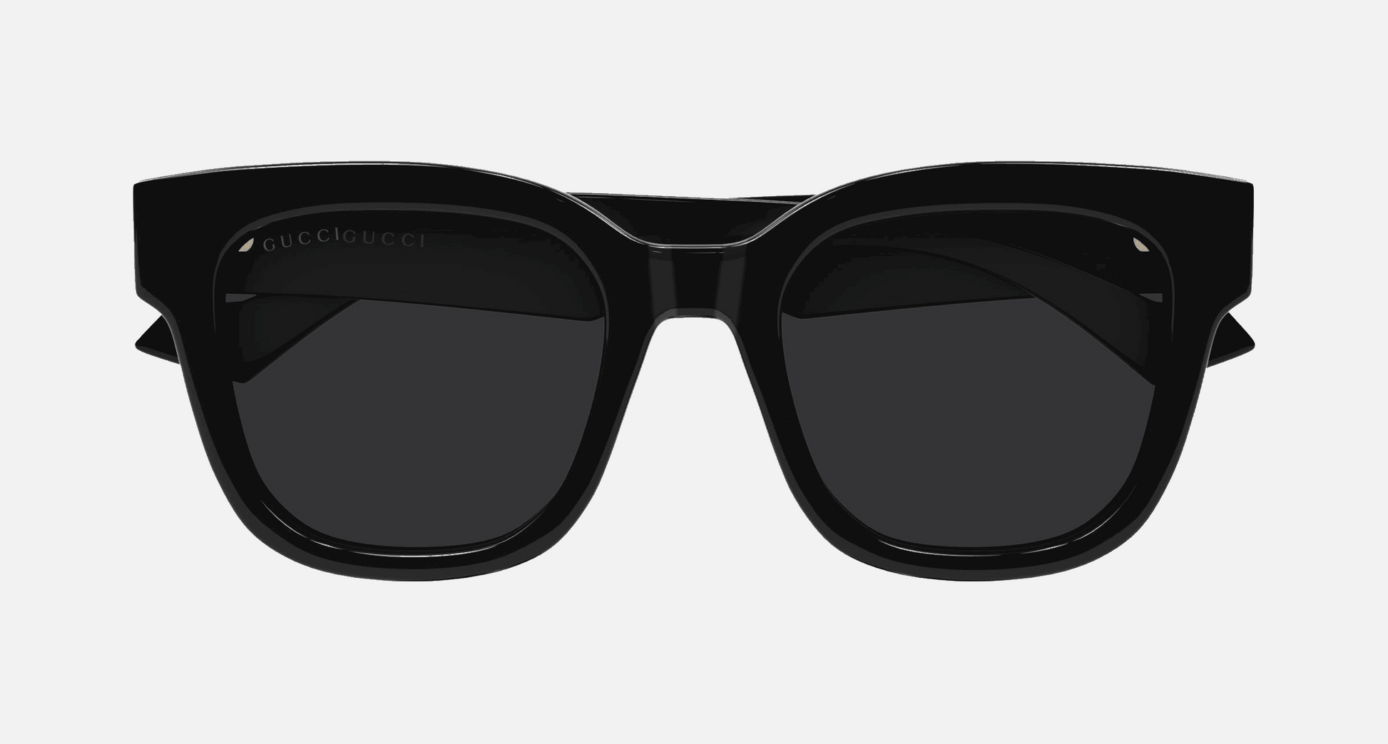 Gucci GG0998S 001 women's full rim square sunglasses in a shiny black
 acetate frame with grey lenses. Features a 52 mm lens size, 21 mm bridge size, and 145 mm temple length. Available in Dubai, UAE.