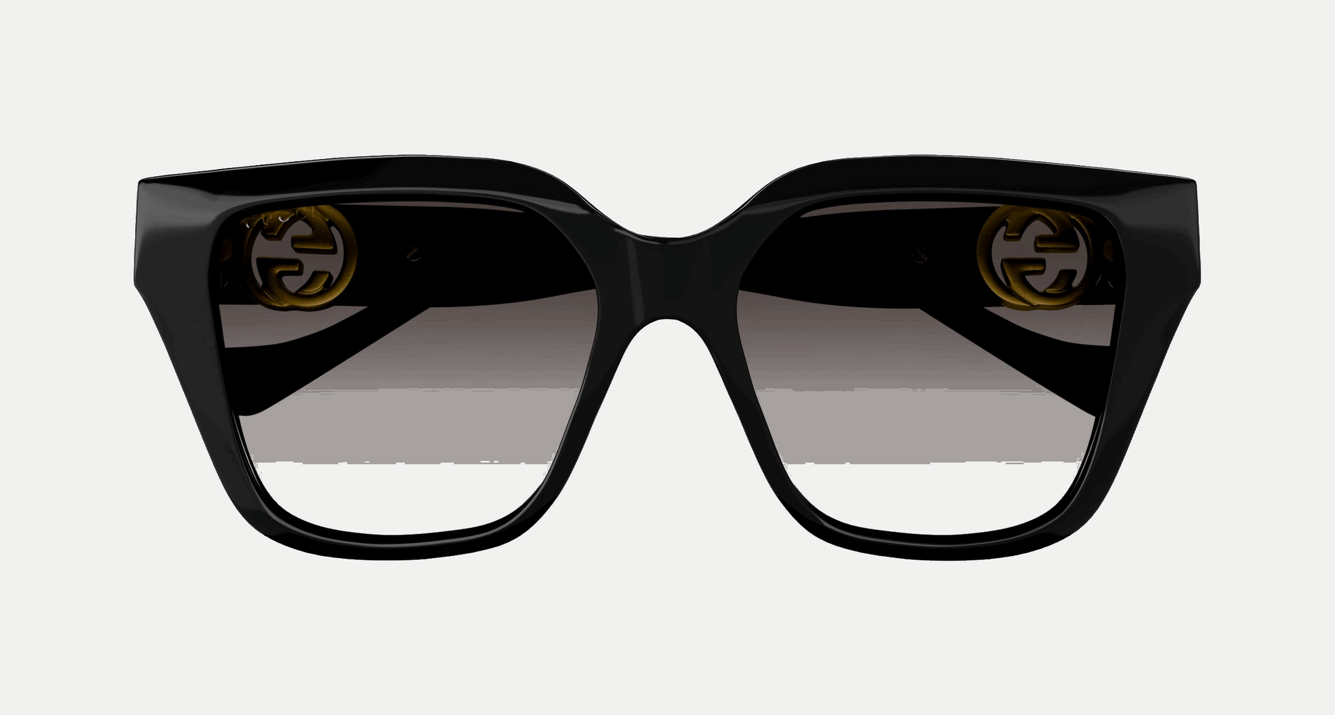 Gucci GG1023S 008  women's full rim square sunglasses in black frame and grey gradient lenses, with 54mm lens size, 17mm bridge size, and 140mm temple size. Available in Dubai, UAE.
