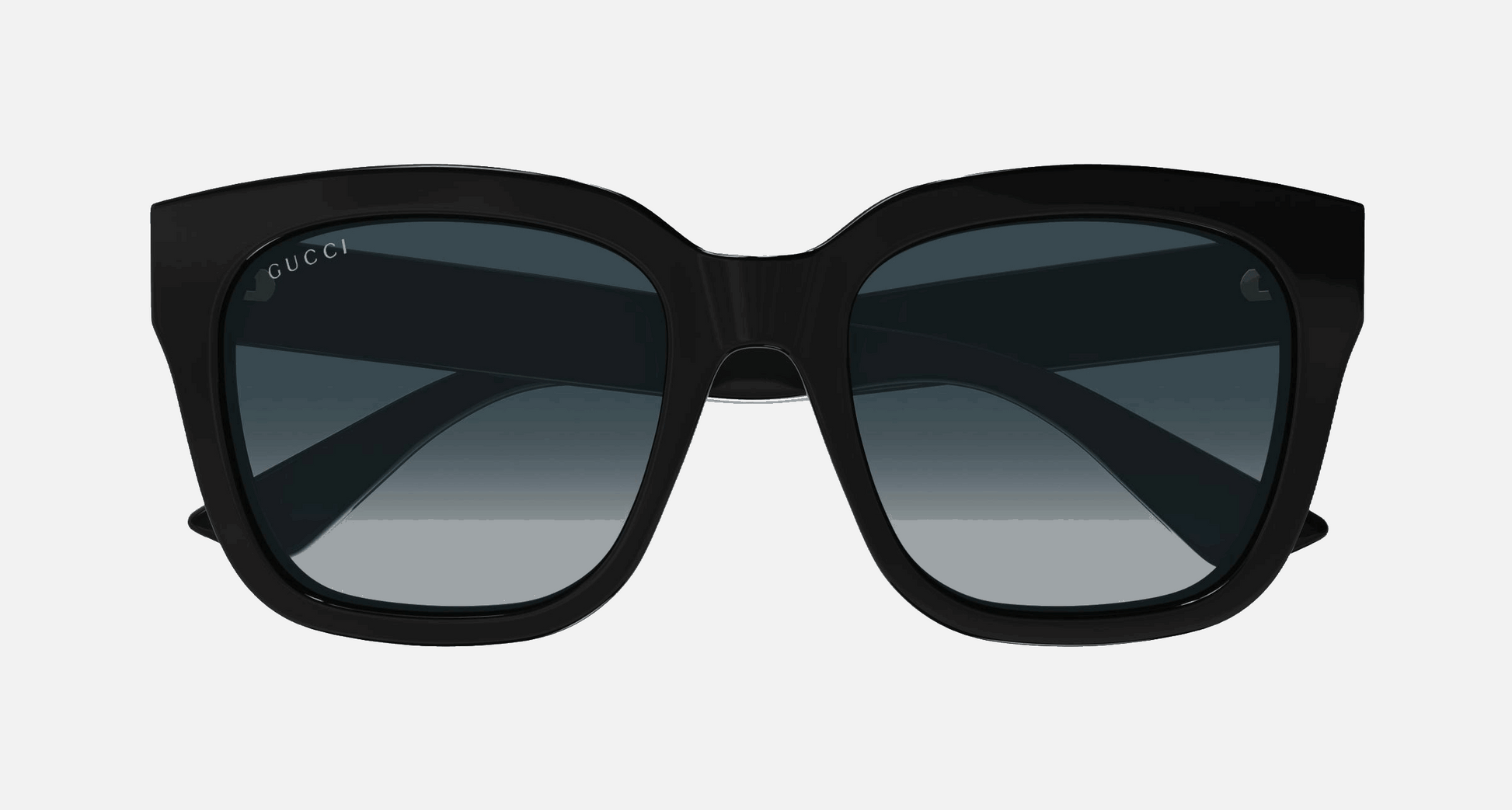 Gucci GG1338SK 003  women's full rim square sunglasses in black frame and grey gradient lenses, with 54mm lens size, 19mm bridge size, and 145mm temple size. Available in Dubai, UAE.
