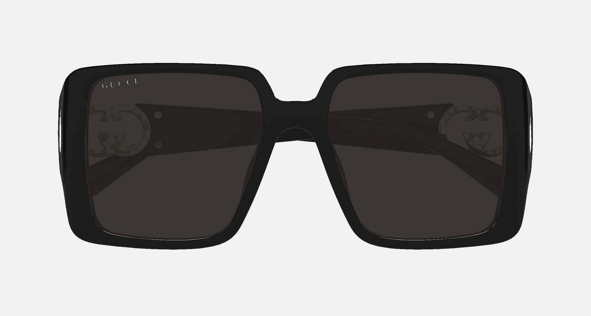 Gucci GG1692S 001  women's full rim square sunglasses in black frame and grey lenses, with 54mm lens size, 18mm bridge size, and 135mm temple size. Available in Dubai, UAE.
