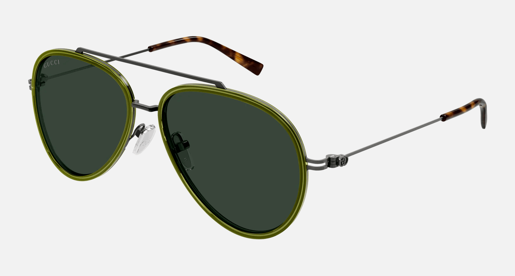 Gucci GG1981S 004 - Ruthenium Green/Green Aviator, Men's Sunglasses, Pilot