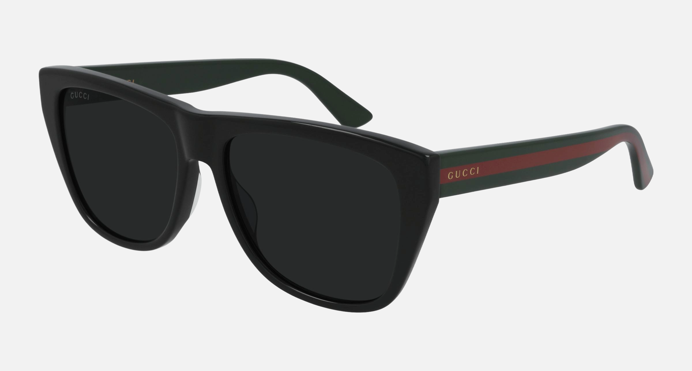 Gucci GG0926S 001 women's full rim square sunglasses in a black acetate frame with grey lenses. Features a 57 mm lens size, 16 mm bridge size, and 145 mm temple length. Available in Dubai, UAE.