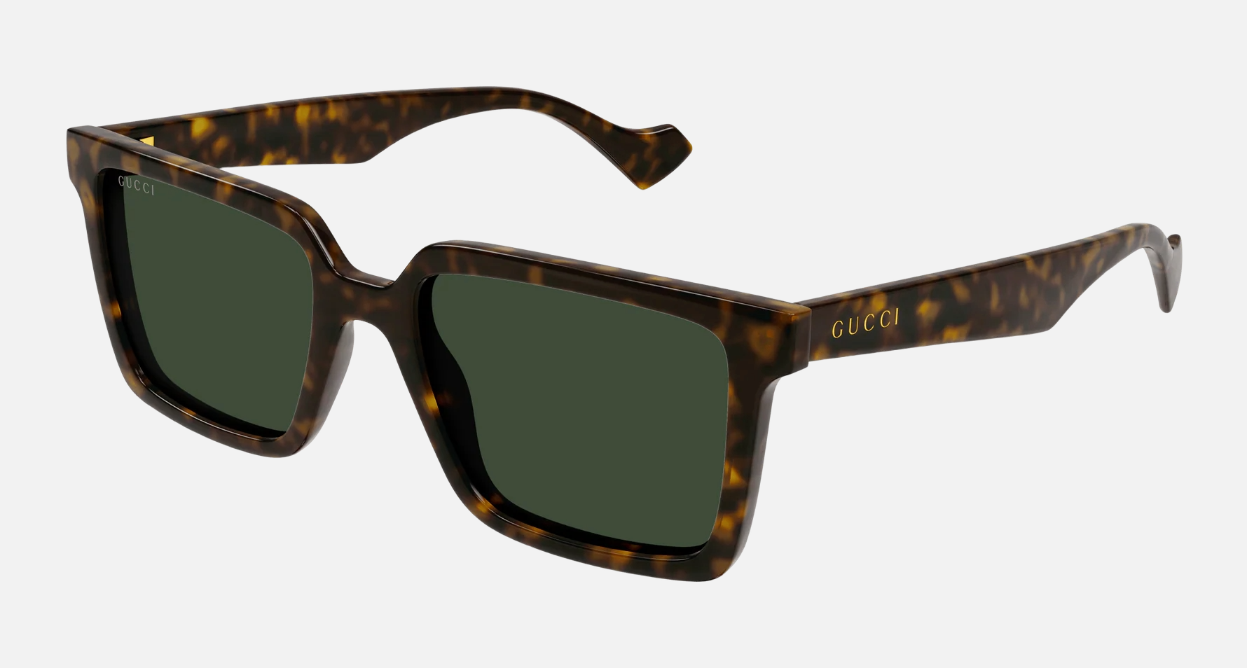 Gucci GG1540S 002 men's full rim square sunglasses in a havana acetate frame with grey lenses. Features a 55 mm lens size, 18 mm bridge size, and 145 mm temple length. Available in Dubai, UAE.