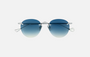 Eyepetizer Oxford C.1-53 round sunglasses for unisex in rimless steel, with silver frame, and blue gradient lenses. 51mm in lens size, 18mm in bridge size, and 145mm in temple length.