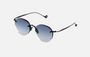 Eyepetizer Oxford C.6-51 round sunglasses for unisex in rimless steel, with black frame, and grey lenses. 51mm in lens size, 18mm in bridge size, and 145mm in temple length.