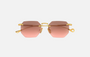 Eyepetizer Panthere C.4-44 hexagonal sunglasses for women in rimless steel, with gold frame, and green gradient lenses. 52mm in lens size, 18mm in bridge size, and 145mm in temple length.