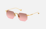 Eyepetizer Panthere C.4-44 hexagonal sunglasses for women in rimless steel, with gold frame, and green gradient lenses. 52mm in lens size, 18mm in bridge size, and 145mm in temple length.