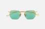 Eyepetizer Panthere C.4-48 irregular sunglasses for women in rimless steel, with gold frame, and aqua green lenses. 52mm in lens size, 18mm in bridge size, and 145mm in temple length.