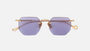 Eyepetizer Panthere C.9-49 irregular sunglasses for women in rimless steel, with rose gold frame, and violet lenses. 52mm in lens size, 18mm in bridge size, and 145mm in temple length.
