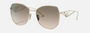 Prada PR 57YS ZVN3D0 irregular sunglasses for women in full rim metal, with pale gold frame, and light brown gradient lenses. 57mm in lens size, 18mm in bridge size, and 140mm in temple length.