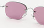Eyepetizer Rochester C.1-55 square sunglasses for unisex in rimless steel, with silver frame, and lilac lenses. 54mm in lens size, 18mm in bridge size, and 145mm in temple length.