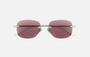 Eyepetizer Rochester C.1-55 square sunglasses for unisex in rimless steel, with silver frame, and lilac lenses. 54mm in lens size, 18mm in bridge size, and 145mm in temple length.