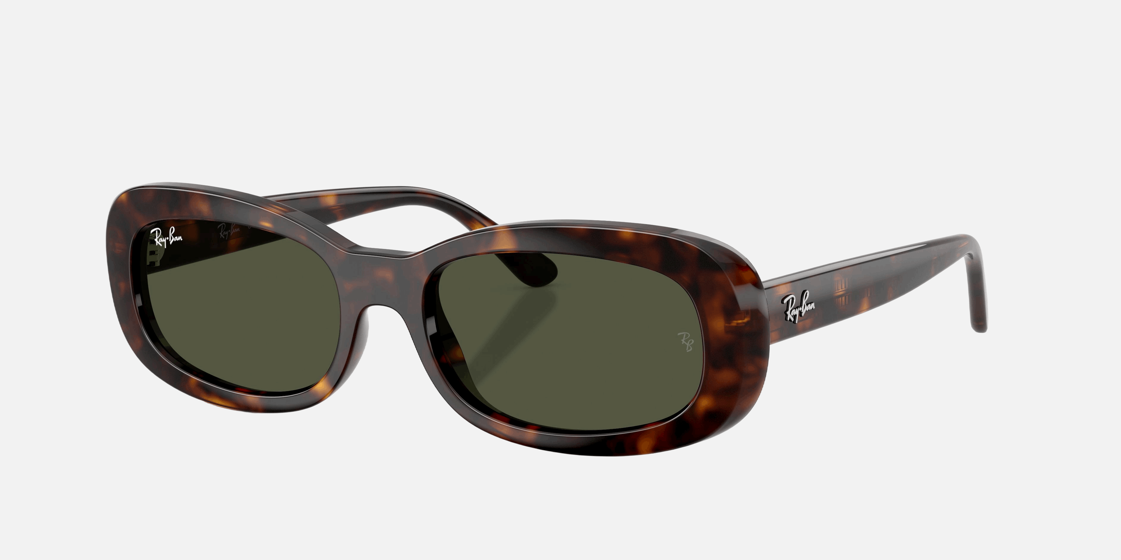 Ray-Ban RB2221 902/31  women's full rim oval sunglasses in polished havana frame and green lenses, with 53mm lens size, 18mm bridge size, and 145mm temple size. Available in Dubai, UAE.