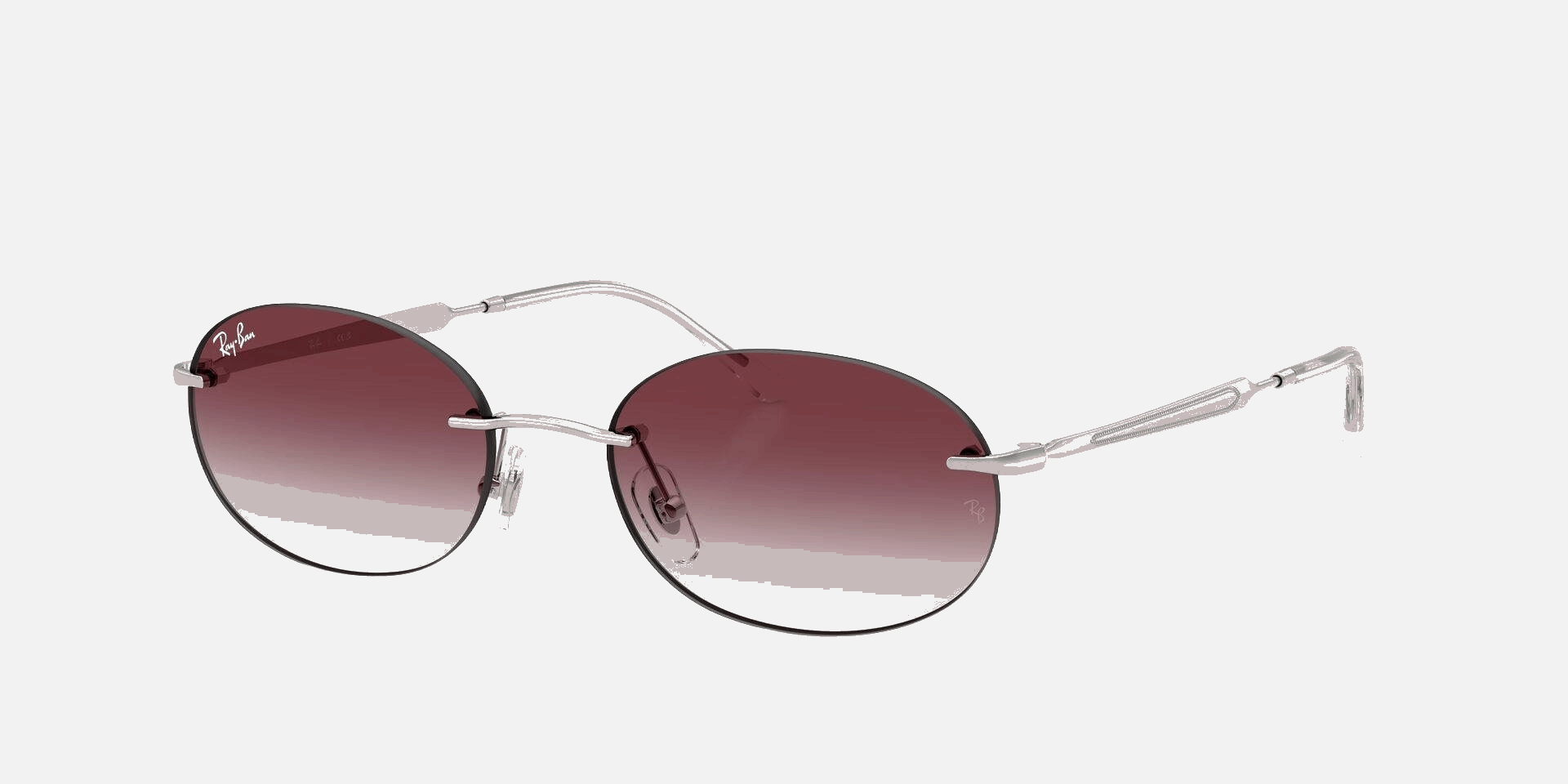 Ray-Ban RB3767 003/8H  unisex's rimless oval sunglasses in polished silver frame and clear gradient dark violet lenses, with 54mm lens size, 18mm bridge size, and 145mm temple size. Available in Dubai, UAE.