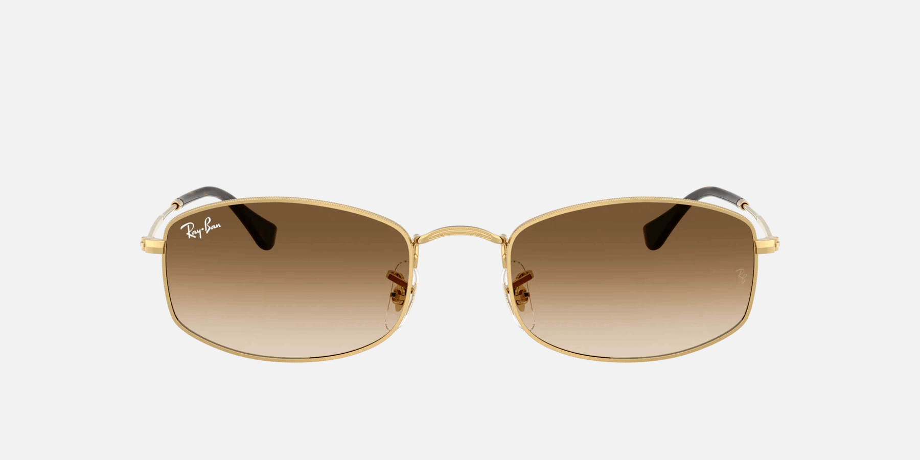 Ray-Ban RB3832 001/51  unisex's full rim irregular sunglasses in polished arista gold frame and clear brown gradient lenses, with 55mm lens size, 21mm bridge size, and 145mm temple size. Available in Dubai, UAE.