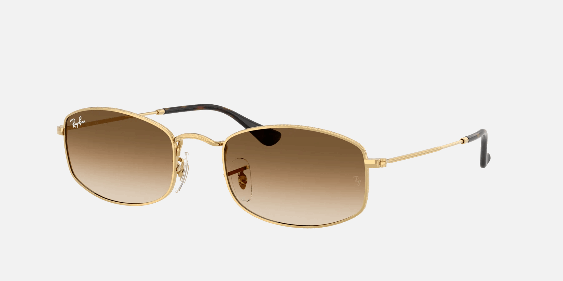 Ray-Ban RB3832 001/51  unisex's full rim irregular sunglasses in polished arista gold frame and clear brown gradient lenses, with 55mm lens size, 21mm bridge size, and 145mm temple size. Available in Dubai, UAE.