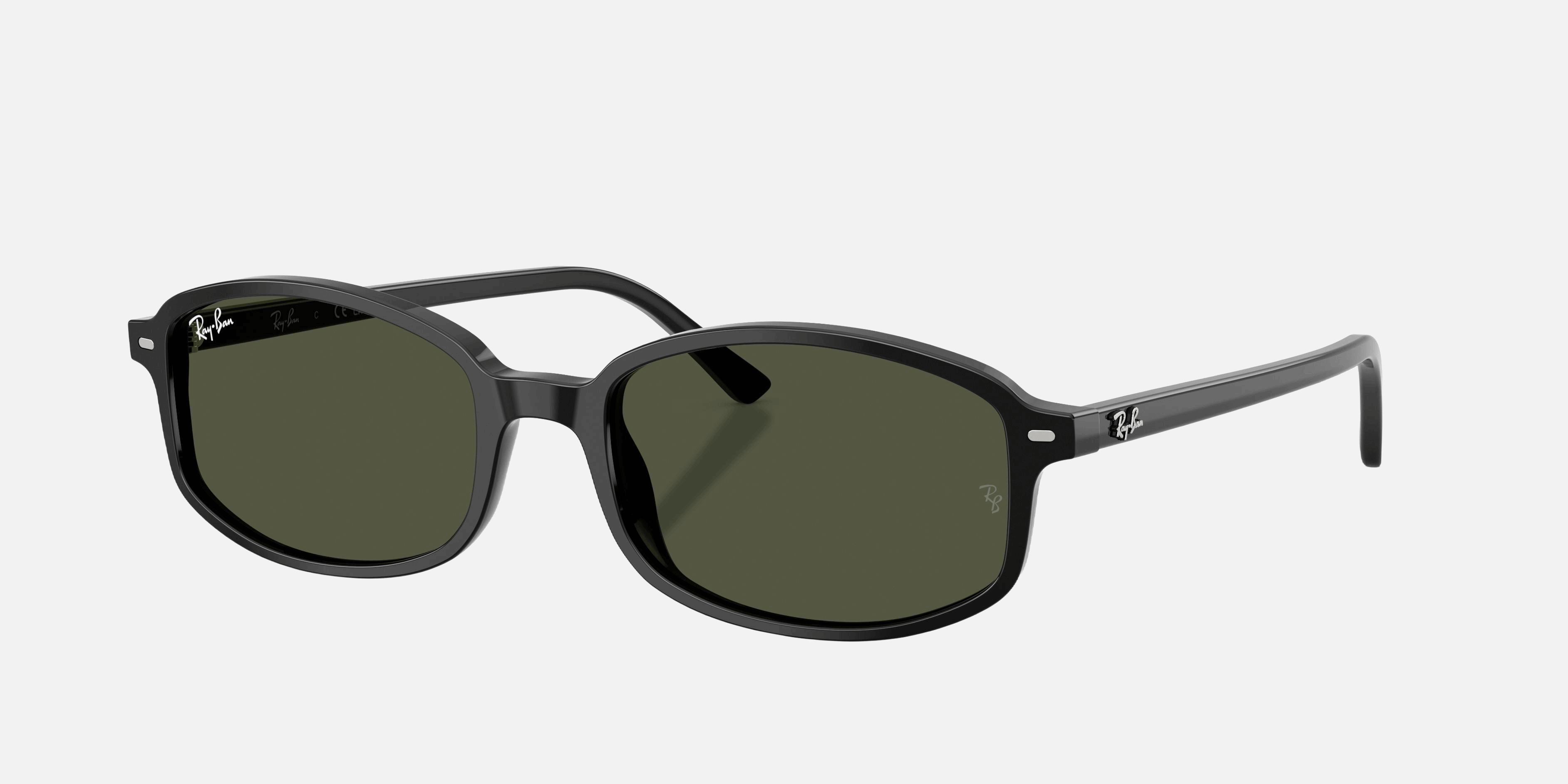 Ray-Ban Sam RB2232 901/31  unisex's full rim irregular sunglasses in polished black frame and green lenses, with 54mm lens size, 19mm bridge size, and 145mm temple size. Available in Dubai, UAE.