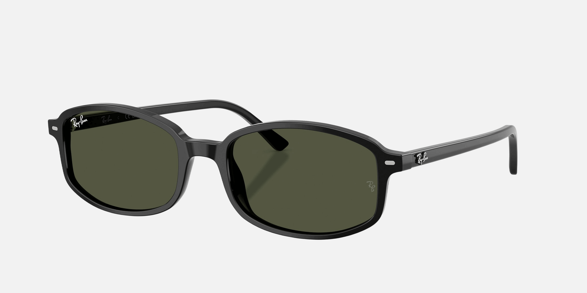 Ray-Ban Sam RB2232 901/31  unisex's full rim irregular sunglasses in polished black frame and green lenses, with 54mm lens size, 19mm bridge size, and 145mm temple size. Available in Dubai, UAE.