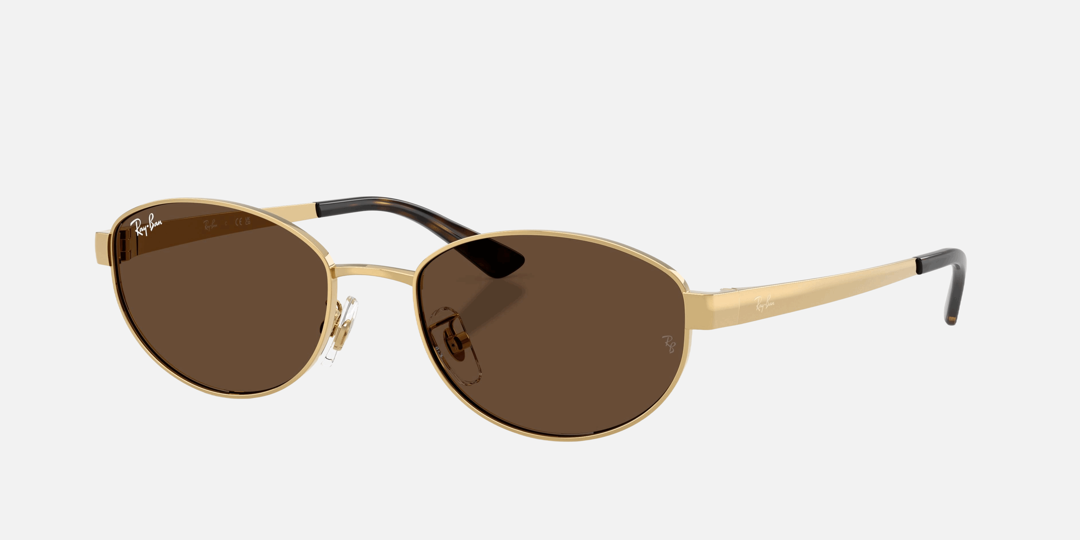 Ray-Ban RB3774D 001/73  unisex's full rim oval sunglasses in polished arista gold frame and dark brown lenses, with 55mm lens size, 19mm bridge size, and 145mm temple size. Available in Dubai, UAE.