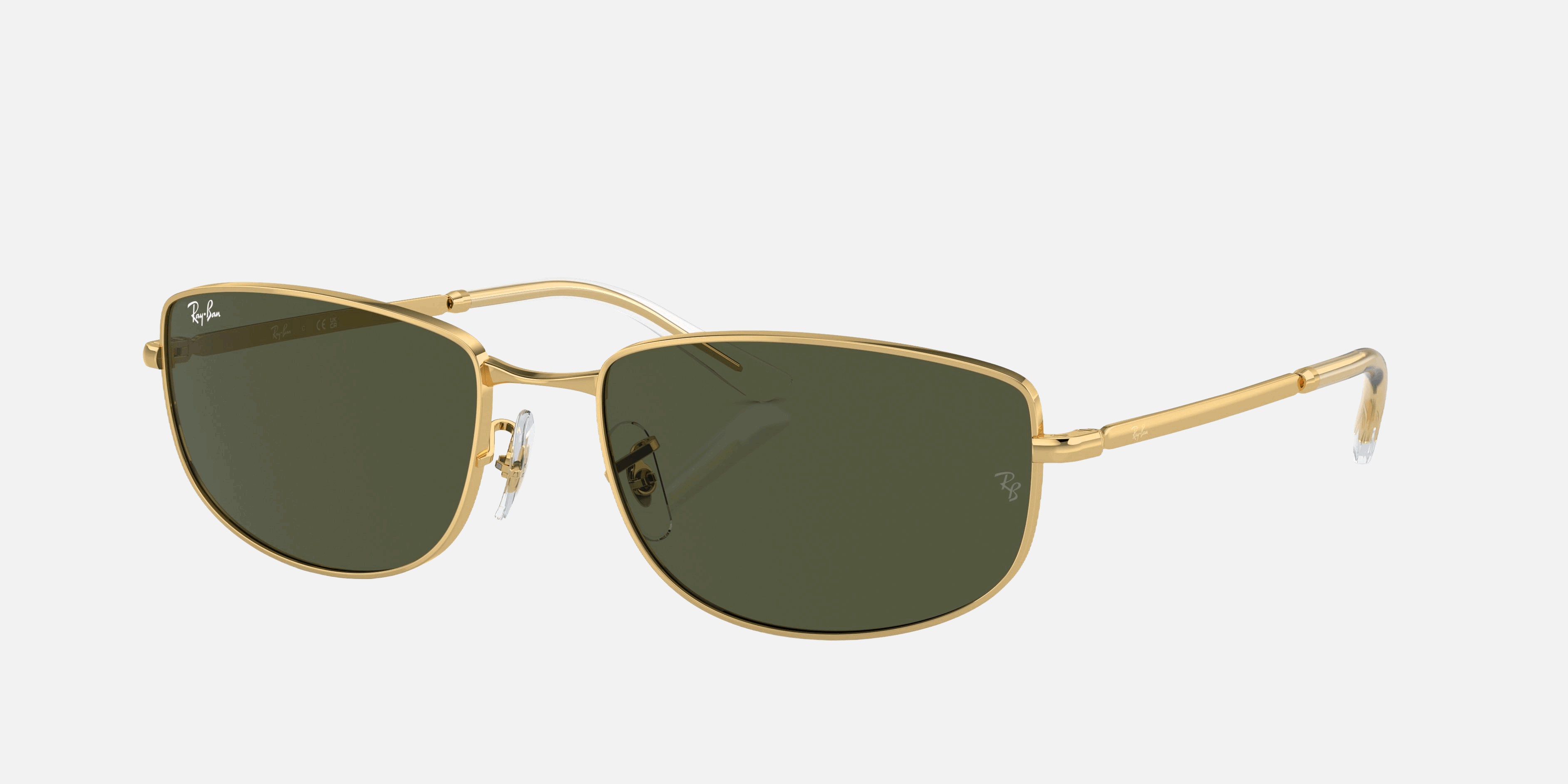 Ray-Ban RB3832 001/31  unisex's full rim irregular sunglasses in polished arista gold frame and green lenses, with 55mm lens size, 21mm bridge size, and 145mm temple size. Available in Dubai, UAE.