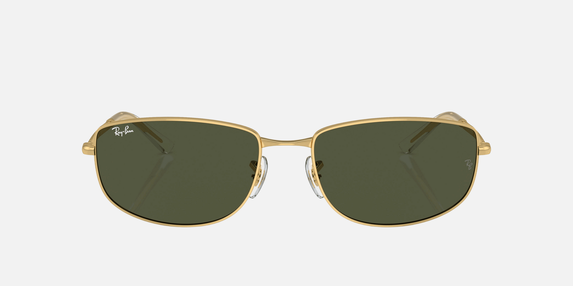 Ray-Ban RB3832 001/31  unisex's full rim irregular sunglasses in polished arista gold frame and green lenses, with 55mm lens size, 21mm bridge size, and 145mm temple size. Available in Dubai, UAE.