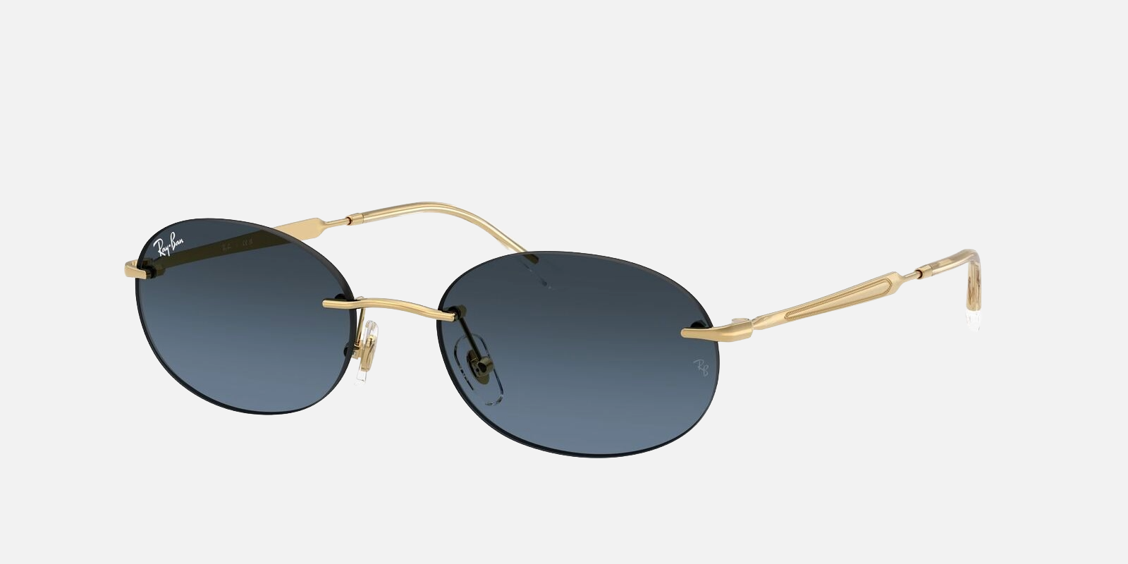 Ray-Ban RB3767 001/71  unisex's rimless oval sunglasses in polished gold frame and dark green lenses, with 54mm lens size, 18mm bridge size, and 145mm temple size. Available in Dubai, UAE.