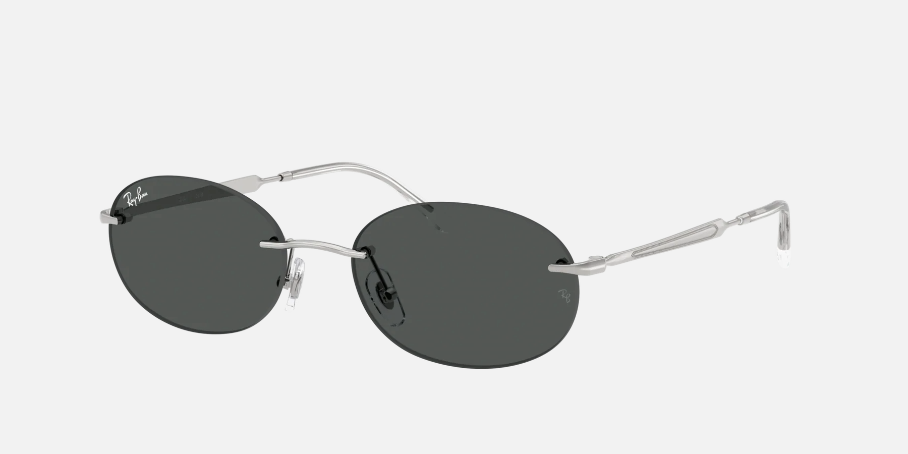 Ray-Ban RB3767 003/87  unisex's rimless oval sunglasses in polished silver frame and dark grey lenses, with 54mm lens size, 18mm bridge size, and 145mm temple size. Available in Dubai, UAE.
