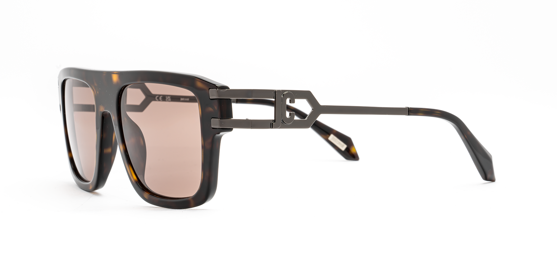 Just Cavalli SJC096 722 square sunglasses for women in full rim plastic, with havana frame, and brown lenses. 53mm in lens size, 20mm in bridge size, and 140mm in temple length.