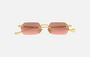 Eyepetizer Tank C.4-44 hexagonal sunglasses for women in rimless steel, with gold frame, and brown with pink gradient lenses. 52mm in lens size, 18mm in bridge size, and 145mm in temple length.