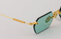 Eyepetizer Tank C.4-48 hexagonal sunglasses for women in rimless steel, with gold frame, and aqua green lenses. 52mm in lens size, 18mm in bridge size, and 145mm in temple length.