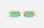 Eyepetizer Tank C.4-48 hexagonal sunglasses for women in rimless steel, with gold frame, and aqua green lenses. 52mm in lens size, 18mm in bridge size, and 145mm in temple length.