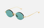 Eyepetizer Wilmot C.4-56 oval sunglasses for women in rimless steel, with gold frame, and aqua green lenses. 54mm in lens size, 18mm in bridge size, and 145mm in temple length.