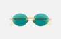 Eyepetizer Wilmot C.4-56 oval sunglasses for women in rimless steel, with gold frame, and aqua green lenses. 54mm in lens size, 18mm in bridge size, and 145mm in temple length.