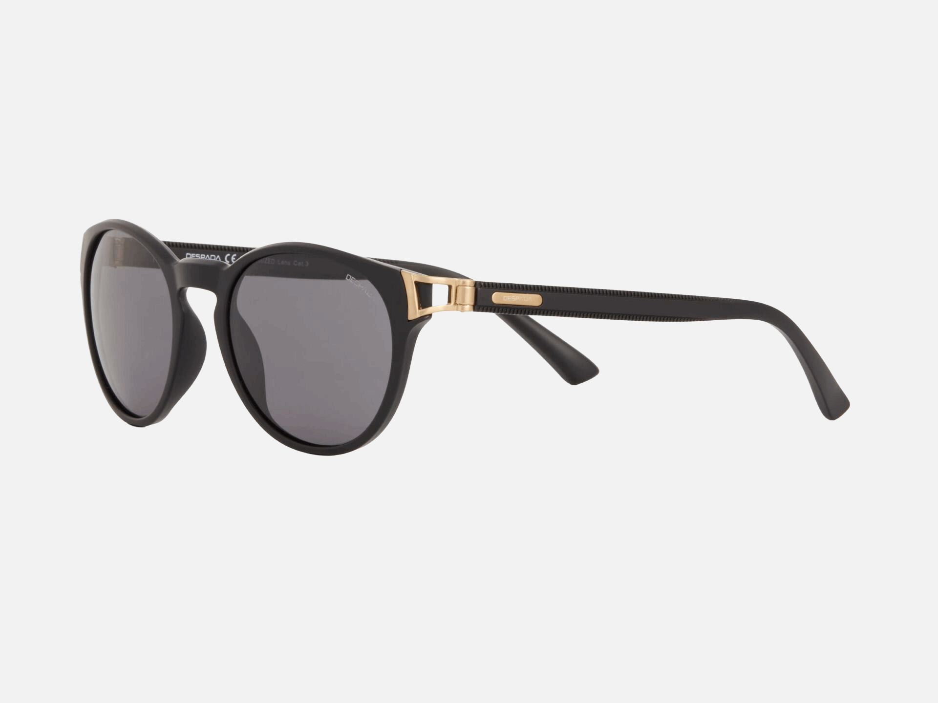 Despada DS 2383 C1  men's full rim round sunglasses in matte black frame and grey lenses, with 50mm lens size, 22mm bridge size, and 140mm temple size. Available in Dubai, UAE.