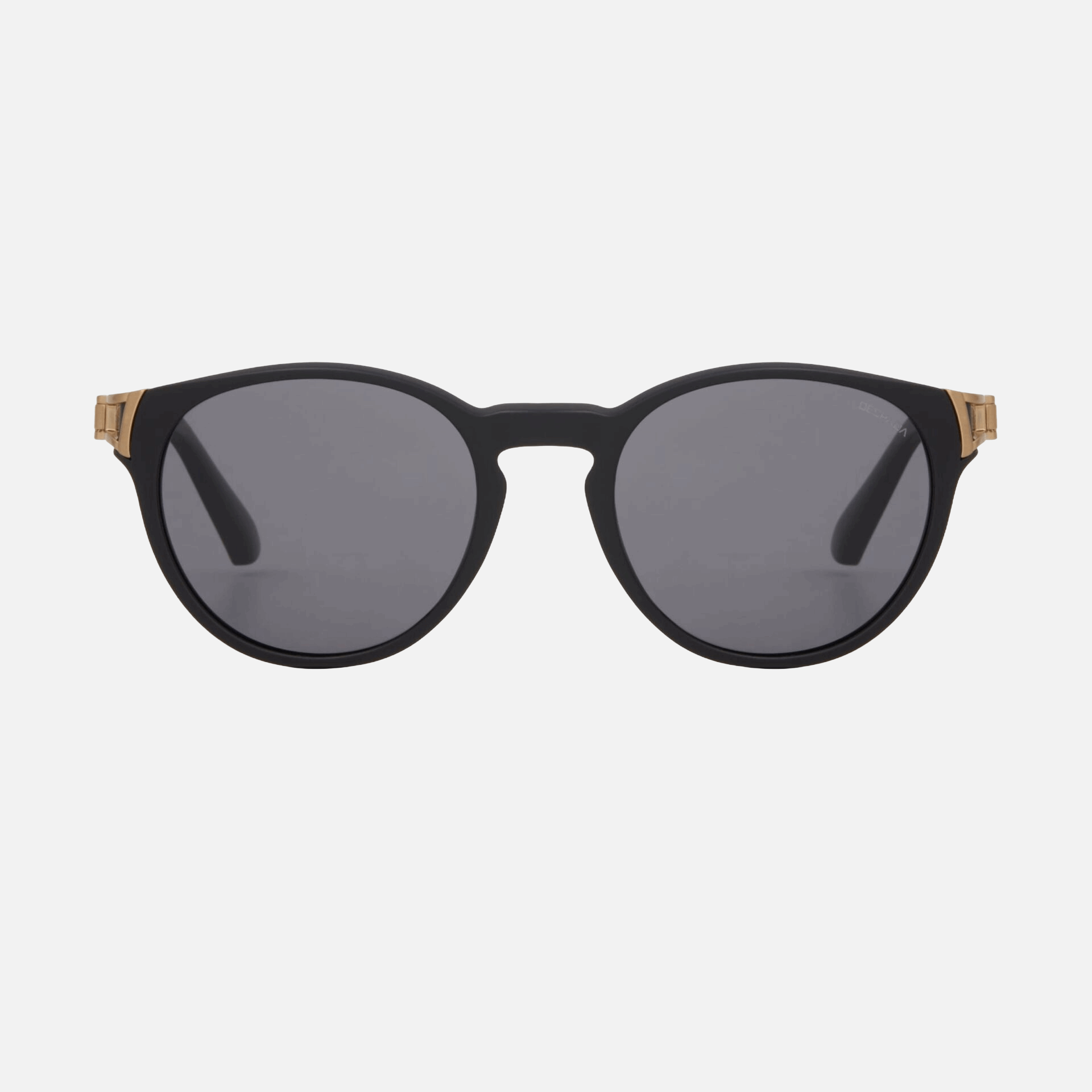 Despada DS 2383 C1  men's full rim round sunglasses in matte black frame and grey lenses, with 50mm lens size, 22mm bridge size, and 140mm temple size. Available in Dubai, UAE.