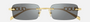 Gucci GG1808S 003 rectangular sunglasses for men in rimless metal, with gold frame, and grey lenses. 52mm in lens size, 20mm in bridge size, and 145mm in temple length.