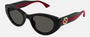 Gucci GG1862S 001 cat eye sunglasses for women in full rim acetate, with black frame, and grey lenses. 52mm in lens size, 21mm in bridge size, and 145mm in temple length.